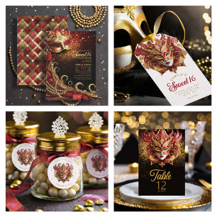 Sweet 16 Masquerade Red Gold ID1032 Invitation