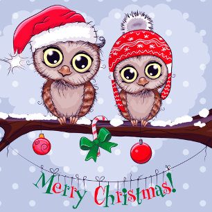 Sweet Owl in Christmas Holiday Card