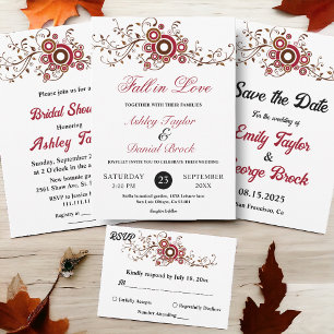 Elegant Black And White Neon Foliage Fall Wedding Invitation