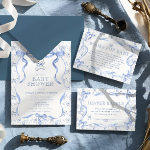 Toile Bear Blue Baby Shower Invitation