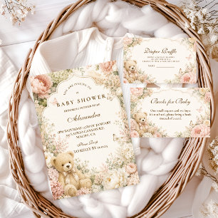 Botanical Floral Teddy Bear Baby Shower Napkins