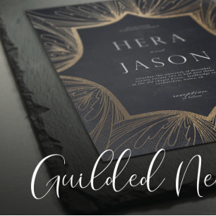 Dark Emerald Green and Faux gold Art Nouveau Invitation