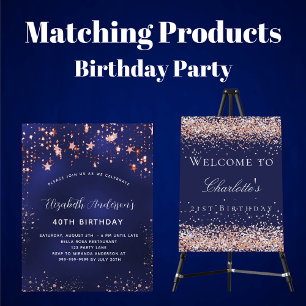 Birthday navy blue rose gold welcome  foam board