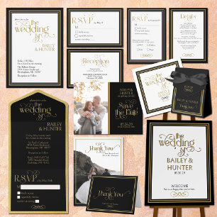 Elegant Black Gold Ornate Typography Wedding Favor Boxes