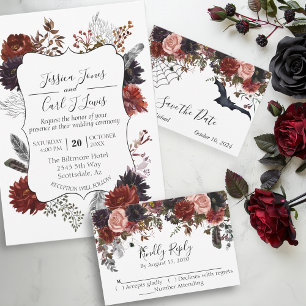 Save the Date Halloween Fall Wedding Watercolor  Note Card