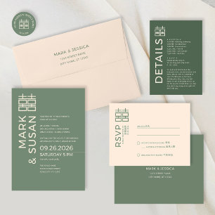 Minimal Modern Chinese Wedding RSVP Postcard