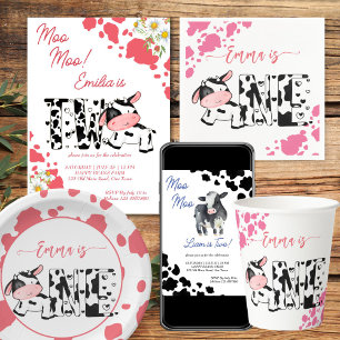 Moo moo cow black and blue cute cow birthday party invitation