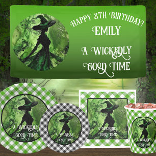 Painted Wickedly Good Witch Green Gingham Plaid Paper Cups