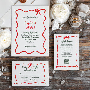 Holiday Amour   Illustrated French Bow Wedding RSVP Card