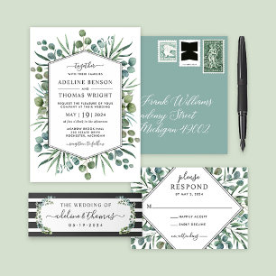 Elegant Eucalyptus Greenery Wedding Monogram Place Card
