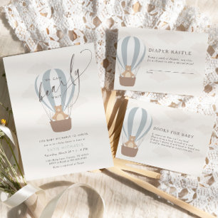We Can Bearly Wait   Baby Boy Blue Balloon Shower  Invitation