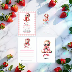 Strawberry Pink Gingham Berry Sweet Baby Shower Advice Card
