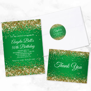 Gold Glitter Green 50th Birthday Classic Round Sticker