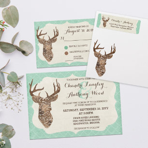 Elegant Deer Antlers Rustic Country Wedding Invitation