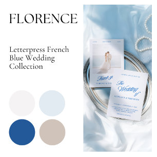 Classic Typography Blue & White Wedding Letterpress RSVP Cards