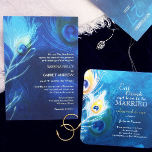 Peacock Feathers Rustic Peacock Blue Wedding Invitation