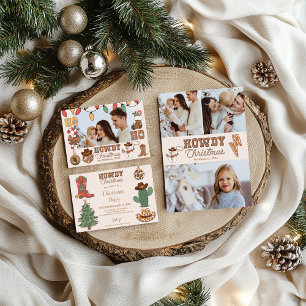 3 Photos Rustic Western Christmas  Holiday Card