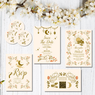 Vintage Gold Mystical Botanical Wedding Invitation