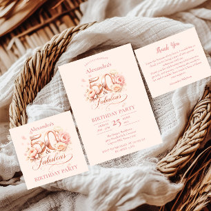 Blush Floral Elegant 50th Birthday Celebration Invitation