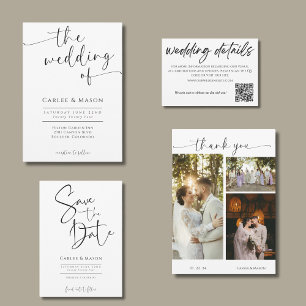 Elegant Black and White Script Wedding Invitation