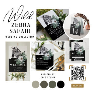 Watercolor Floral Wild Zebra Safari Table Numbers Table Tent