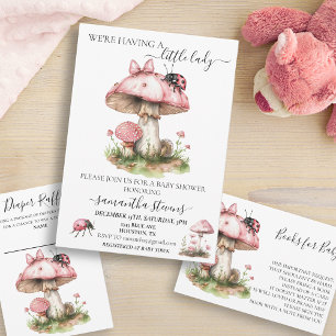 We're Having a Little Lady Ladybug Pink Mushroom Invitation