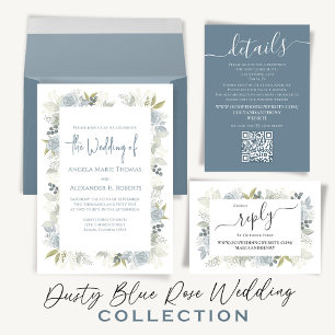 Dusty Blue Simple Wisteria QR Code Square RSVP Enclosure Card