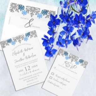 Silver Blue Snowflakes Winter Wedding Invitation