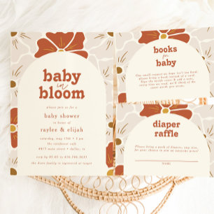 Retro Groovy Floral Arch Baby in Bloom   Boho Enclosure Card