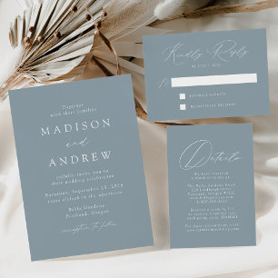 Modern Elegant Dusty Blue Photo Wedding Invitation
