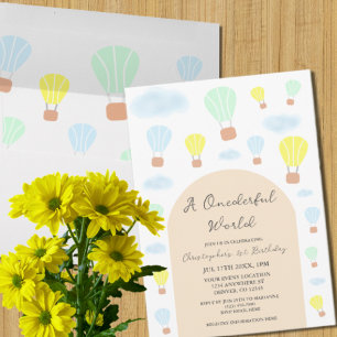 Onederful World Hot Air Balloon 1st Birthday Invitation