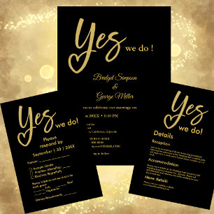 Yes We Do Hot Pink Gold Wedding Invitation