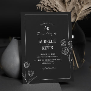 Floral Rustic Black Elegant Photo Back QR Wedding Invitation