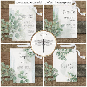 Modern Sage Green Eucalyptus & Gold Wedding Invitation