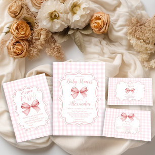 Pink Watercolor Bow Girl Baby Shower  Invitation