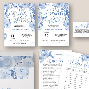 Bridal Shower Game Blue Floral Where did they go?