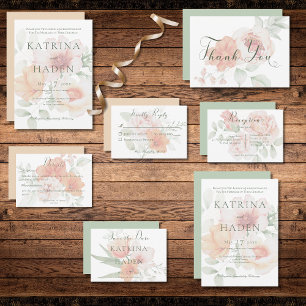 Peach & Sage Green Flowers Wedding Invitation