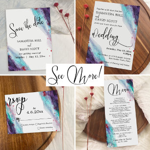 Purple Red Aqua Watercolor Modern Save the  Date Invitation