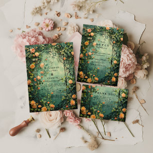 Vintage Garden Rose Iron Gate Wedding Invitation