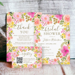Boho wild flowers garden photo bridal shower invitation