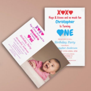 XOXO Hugs and Kisses 1st Birthday Invitation