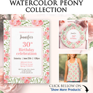Watercolor Peony Floral Pattern Name Pet Bowl