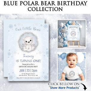 Winter Beary 1st Birthday Cute Blue Polar Bear Napkins