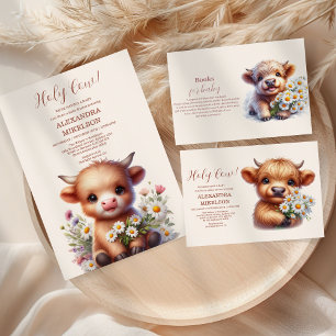 Boho Holy Cow Highland Cow Baby Shower Paper Plates