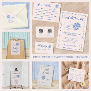 Handwritten Chic Blue Bridal Shower Recipe Card