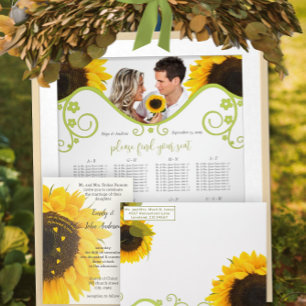 Beautiful Sunflower on Black Wedding Invitation
