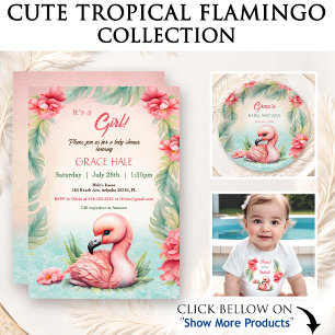 Tropical Summer Pink Flamingo Girl Baby Shower Paper Plates