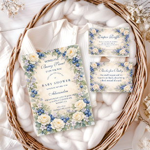 Blueberry Floral Wreath Baby Shower Invitation
