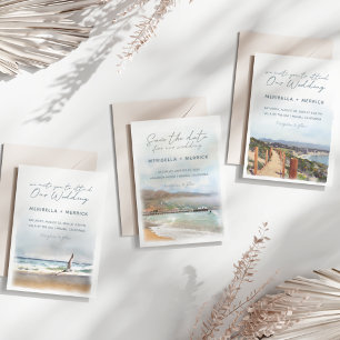 Malibu   California Ocean Trail Watercolor Wedding Invitation
