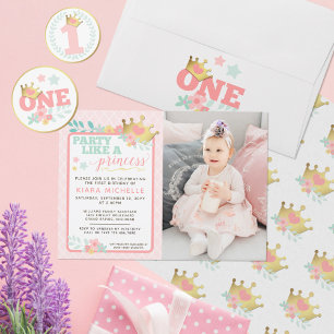 Pink Princess Baby Girl First Birthday Invitation